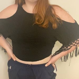 Monteau Los Angeles fringe Cold Shoulder Tank